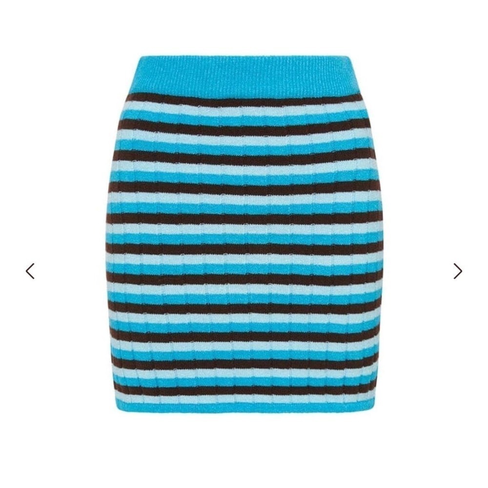 Faithfull the Brand Naja knit ribbed skirt blue brown stripes size 6 medium NWT
